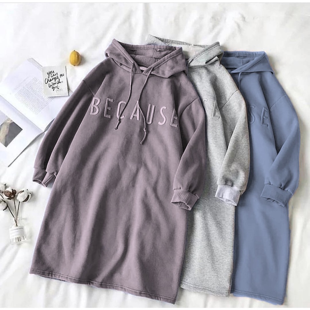 Long Sweater Because Wanita - Bordir - Cocok Dipakai untuk yang Berhijab atau Non Hijab - Bahan Fleece