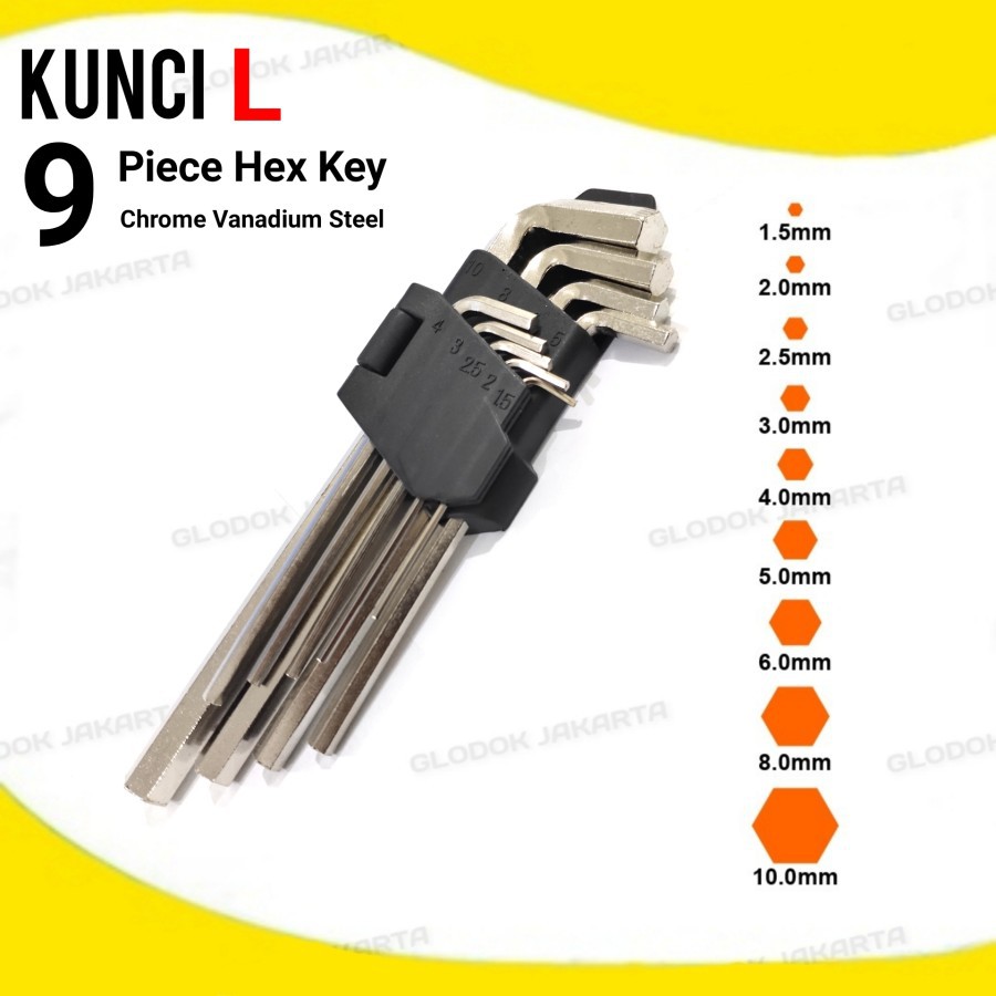 Kunci L Panjang 9 Piece Hex Key Kunci L Set TF002