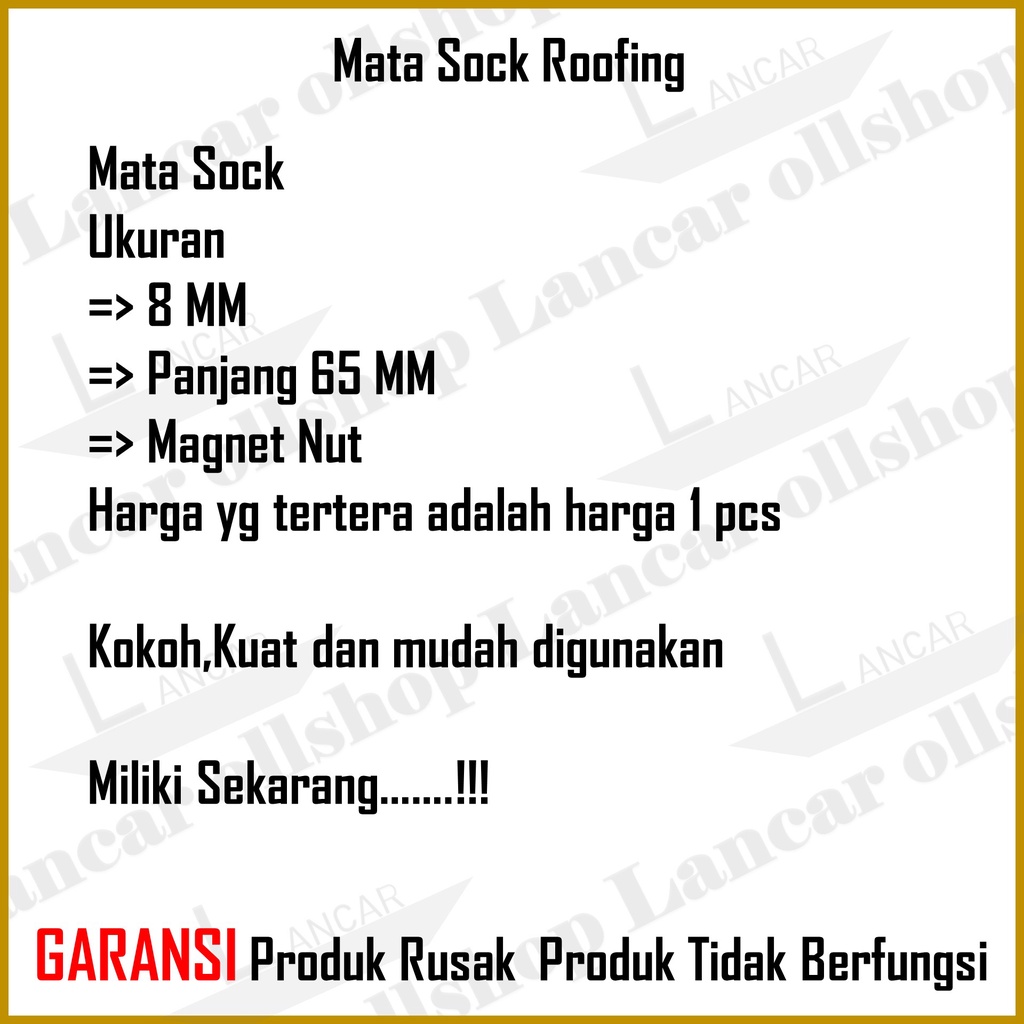 Mata Obeng Sock Roofing Drilling Baja Ringan 8x65 Magnet Nut Setters Sok Ruping Driling