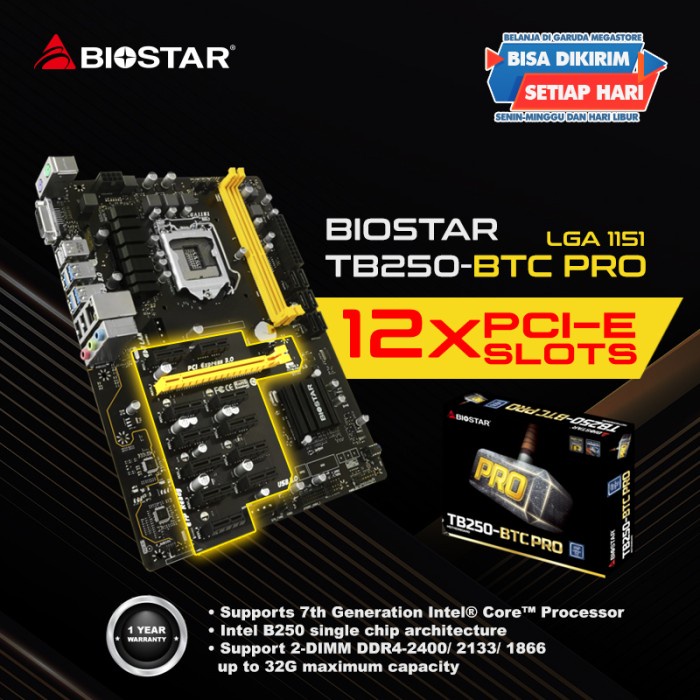 BIOSTAR TB250 BTC PRO MINING 12 SLOT LGA 1151 murah