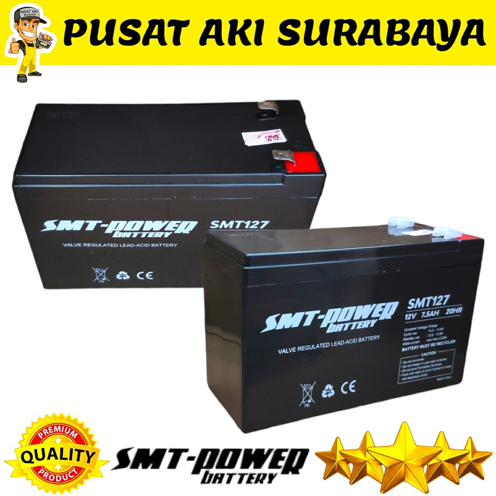 BATERAI MOBILAN ANAK SMT POWER 12 VOLT 7.5 AMPER INVERTER DC SOLAR PANEL UPS EMERGENCY LAMP 12V 7.5AH