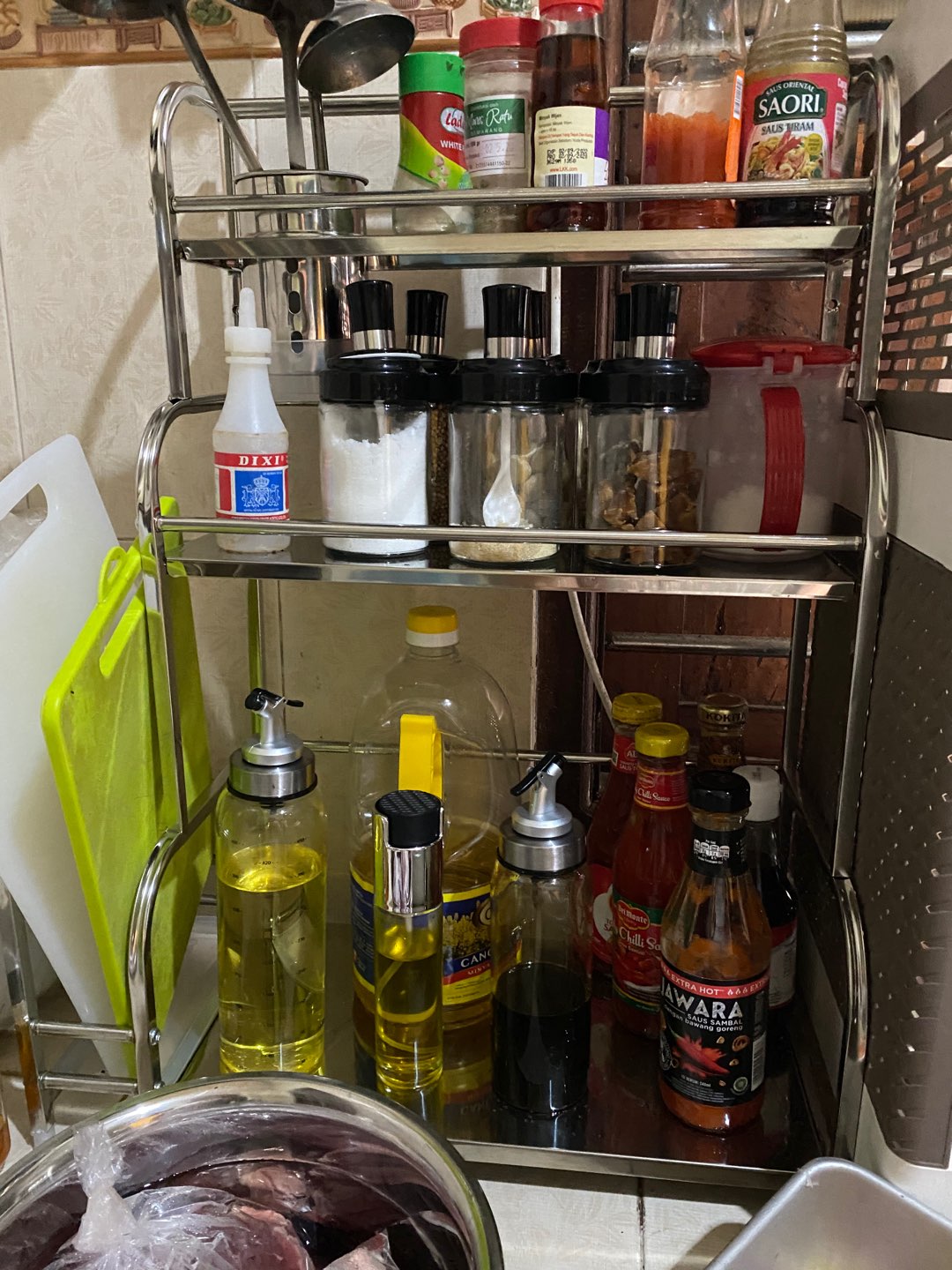 Rak Bumbu Dapur 3 Susun Tingkat Serbaguna Tempat Peralatan Masak Pisau Talenan Dapur Bahan Stainless