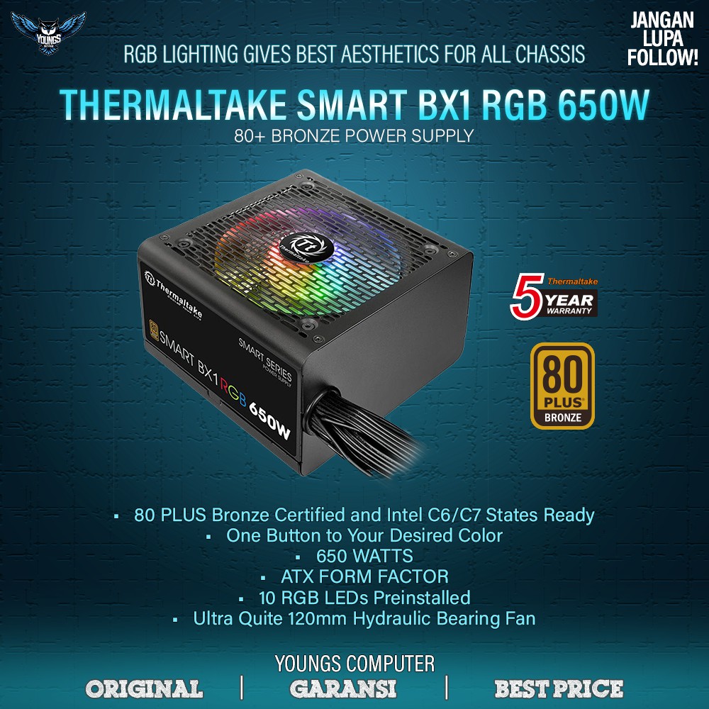 PSU Thermaltake Smart BX1 RGB 650W 80+ Bronze Power Supply 650 Watt