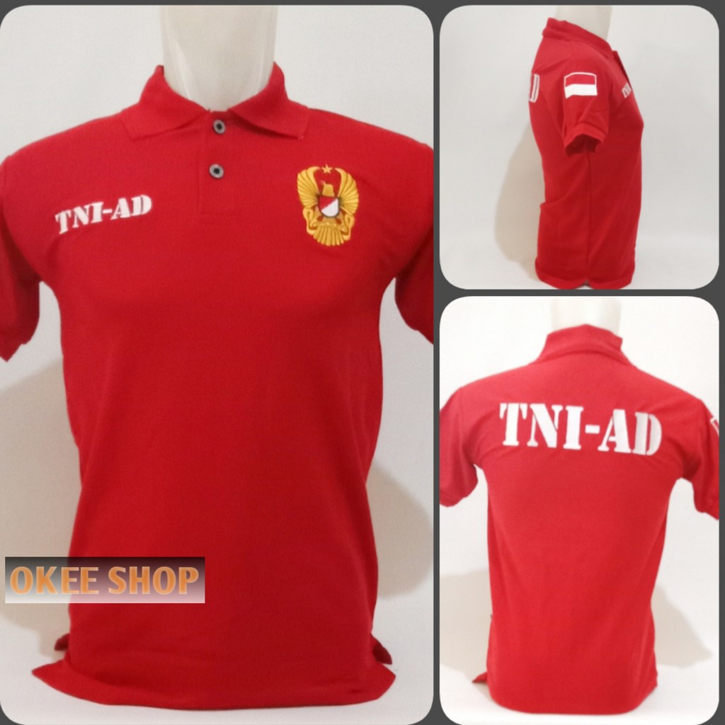 Baju Kaos Kerah  PENDEK Merah TNI AD
