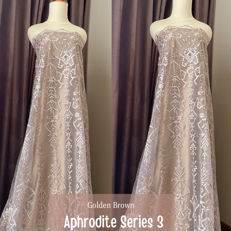 Kain Tile Bahan Kebaya Premium Etnik Bordir Aphrodite Series 3 Warna Golden Brown Emas Design By Sap