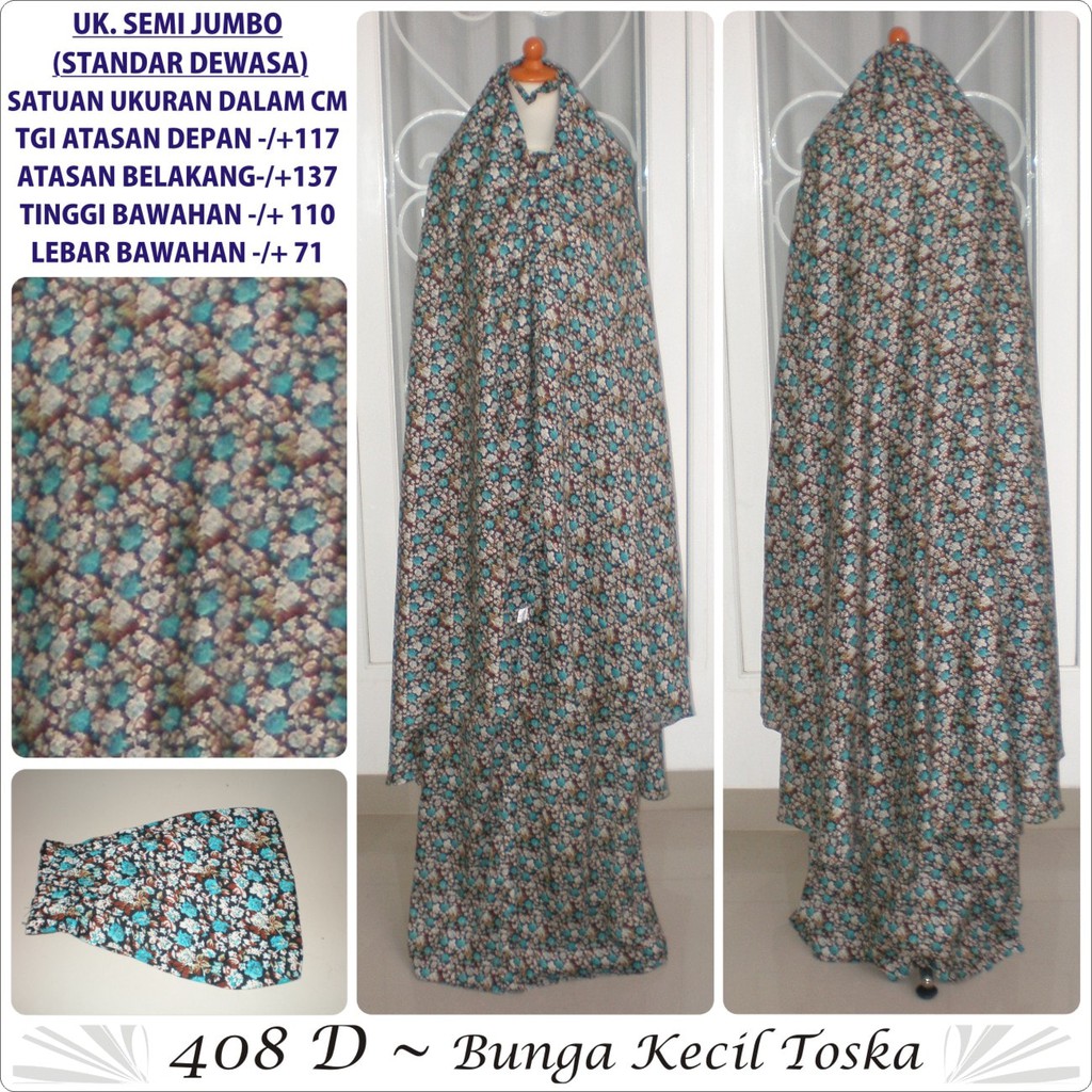 Mukena bali motif bunga kecil katun rayon dewasa 408D semijumbo toska