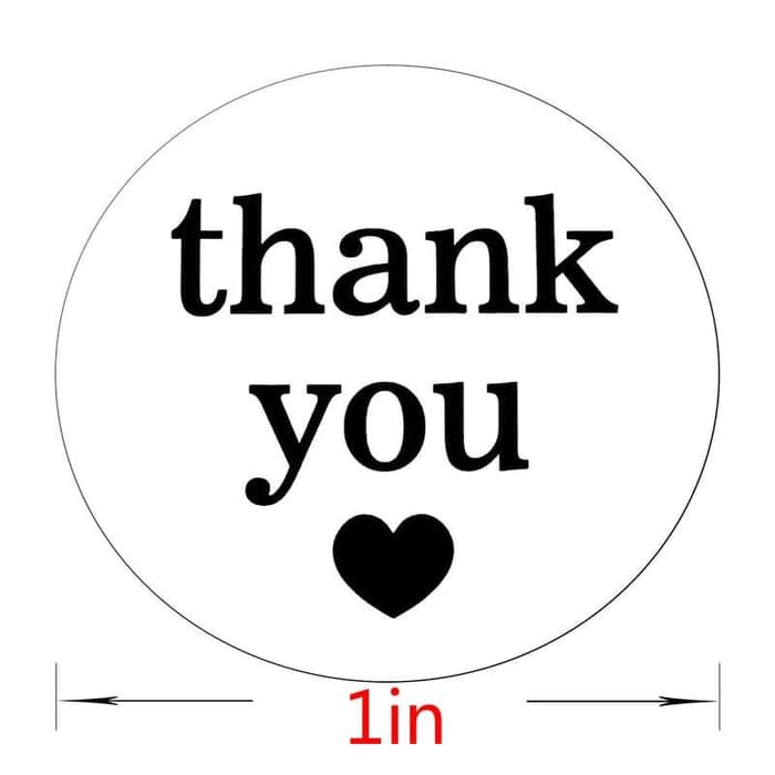 Paper Tags Sticker - 2,5cm White Round Black Heart &quot;Thank You&quot; Sticker (10 pcs)