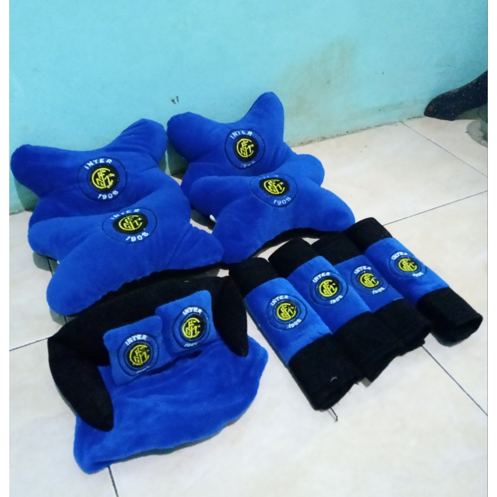 Bantal Mobil INTERMILLAN Biru Bantal Isi 4 Sandaran Leher Kepala Intermillan Biru