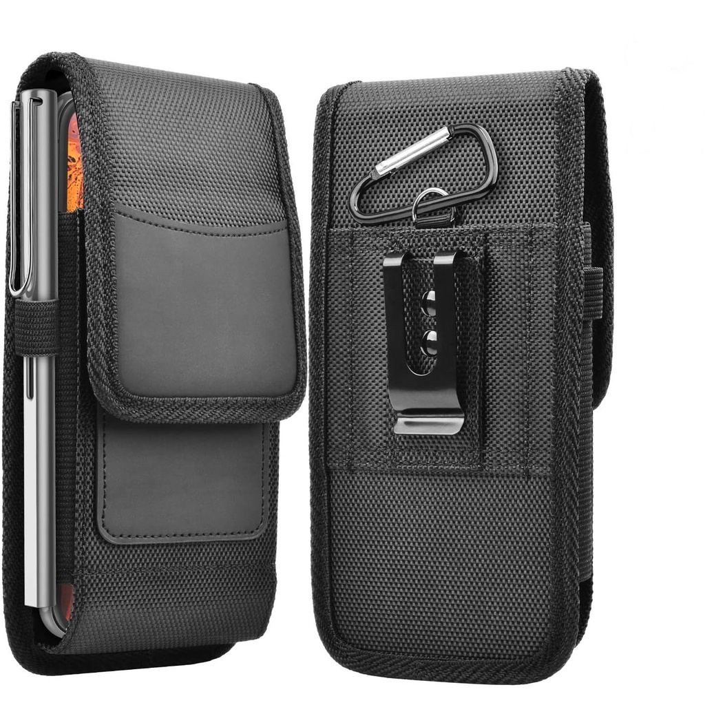 Sarung Dompet Tas Tempat HP Pinggang Pria Nylon Tanpa Magnet Slot Kartu Klip Jepit Vertikal Ukuran 6 - 7 Inch