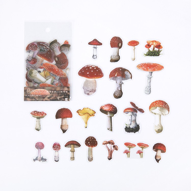 Journamm 40pcs Plant Flowers Maple Leaf Mushroom Kawaii Stickers Deco Scrapbooking Planner Japanese Kawaii Decorative Stationery-Mushroom collection