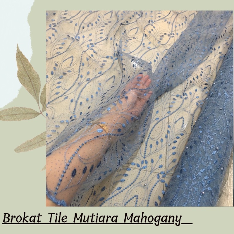 Kain Brokat Tile Mutiara Mahogany Warna Ocean Blue
