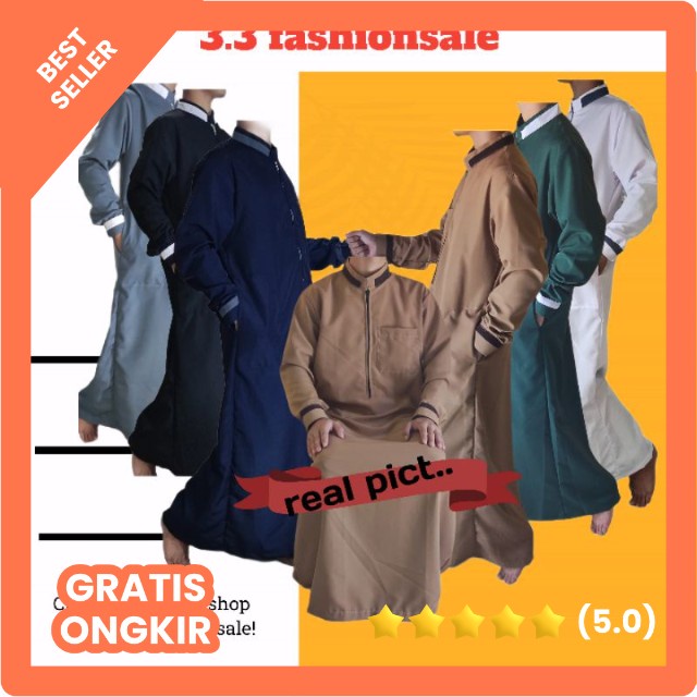 jubah pria manset- koko jubah pria muslim,jubah pria dewasa, gamis pria dewasa-fashion muslim-baju koko lengan panjang-jubah termurah-jubah alharomain-baju jubah muslim-1