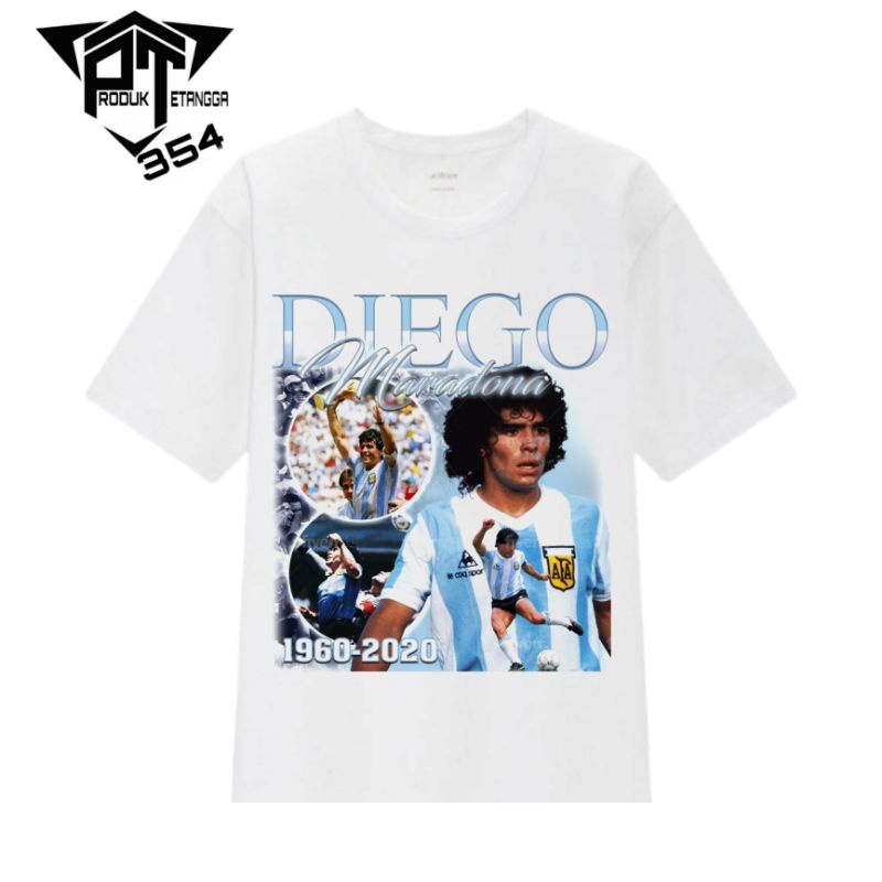 KAOS BAJU DIEGO MARADONA WHITE TEE - TSHIRT OVERSIZE KATUN FOOTBALL PLAYER VINTAGE BOOTLEG - PUTIH P