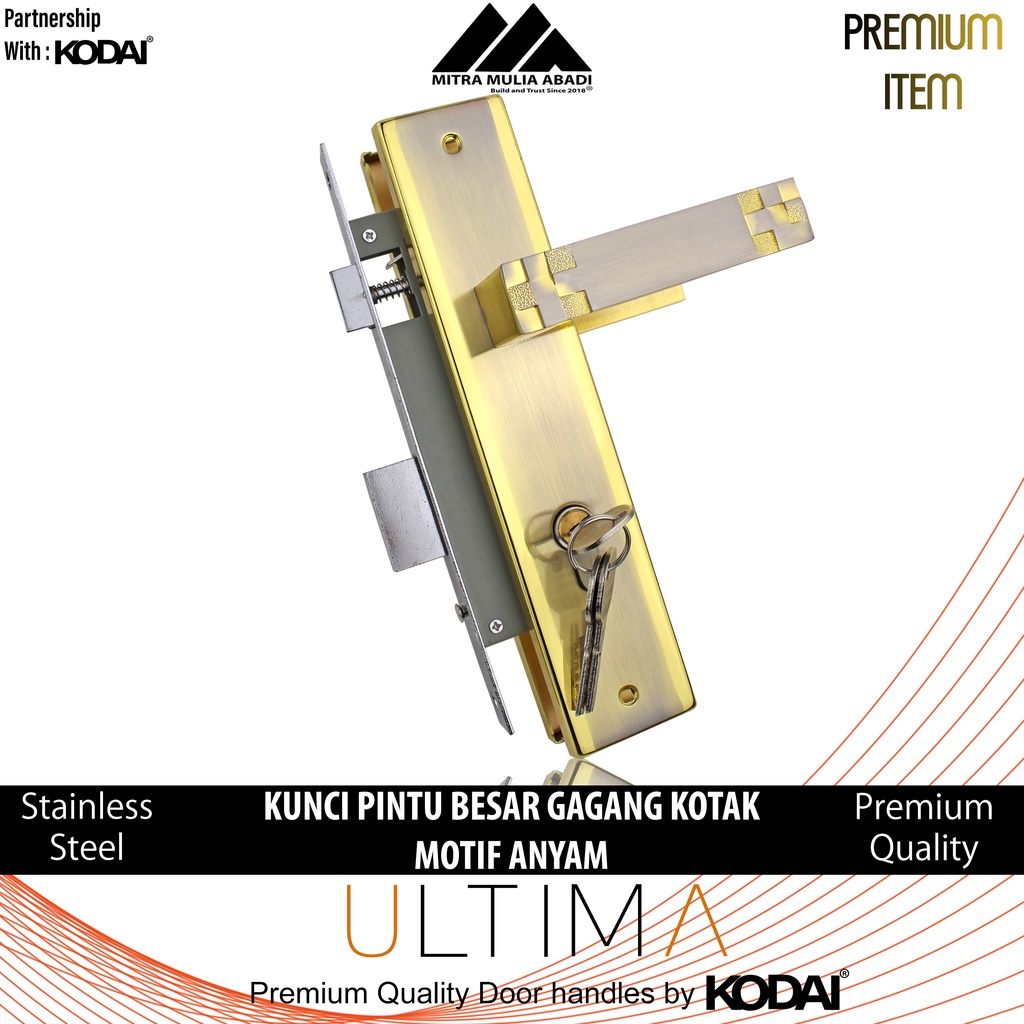 Kunci Pintu Besar Emas Ultima by KODAI | Gagang Kotak Motif Anyam | Full Set