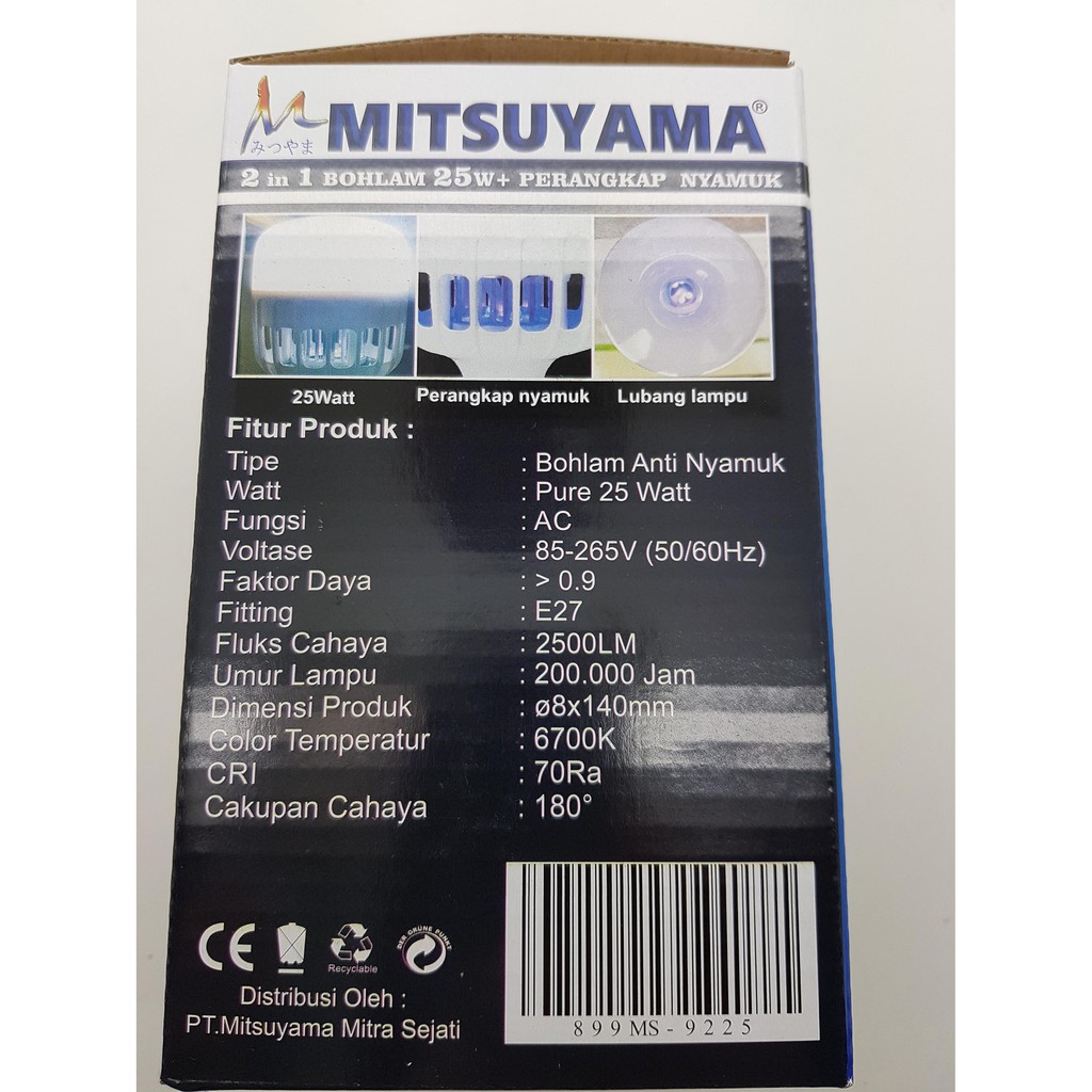 Lampu led + Perangkap Nyamuk Terang 25 Watt Mitsuyama MS-9225