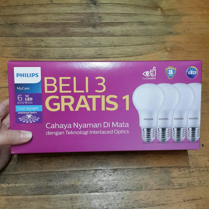 PHILIPS LAMPU LED BULB BOHLAM 6W PAKET Philips My care LED Bulb 6 Watt pack isi 4