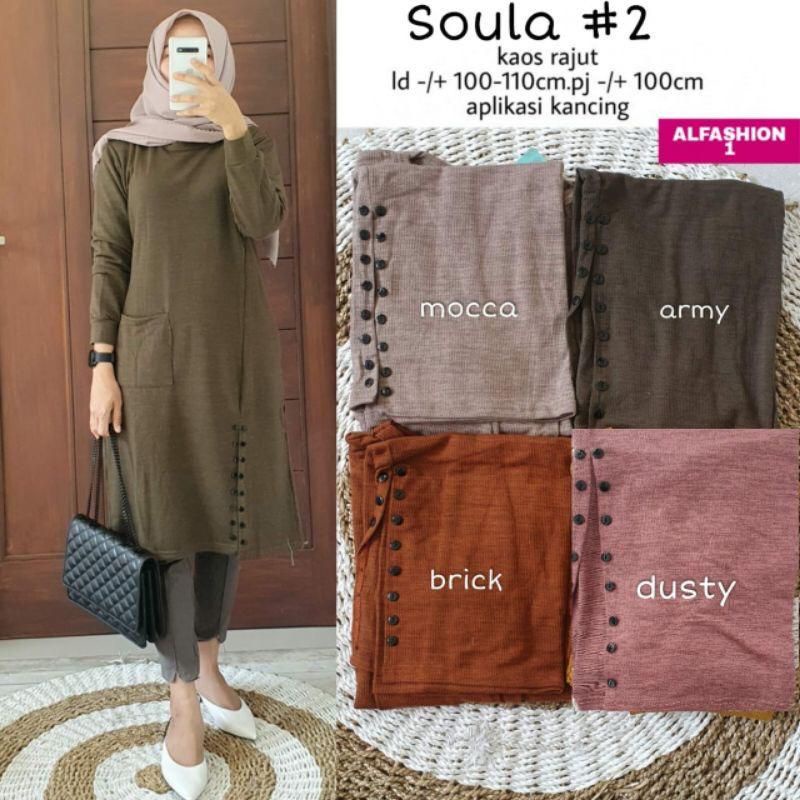 Tunik Terbaru Soula Kiwi Kaos Rajut LD100 Melar 199 Adem BISA COD Nyaman Tunic Elegan Import D9L9 Pa