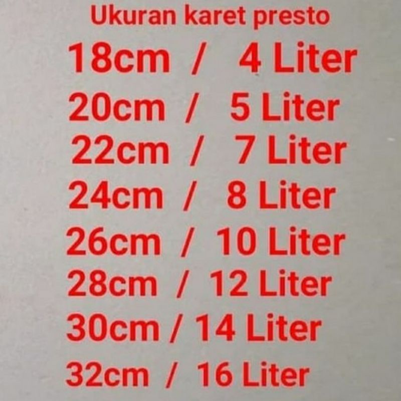 KARET SEAL PANCI PRESTO PRESSURE COOKER UKURAN 18 20 22 24 26 28 30 32 CM 3 4 - 16 LITER