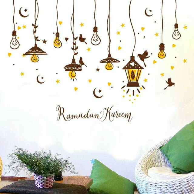 RELIZA WALLSTICKER LAMPU GANTUNG COKELAT RAMADAN KAREEM STIKER DINDING LDR7238