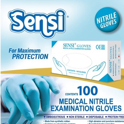 SARUNG TANGAN SENSI NITRILE BIRU POWDER FREE ISI 100 PER BOX MEDICAL ONLINE MEDICALONLINE