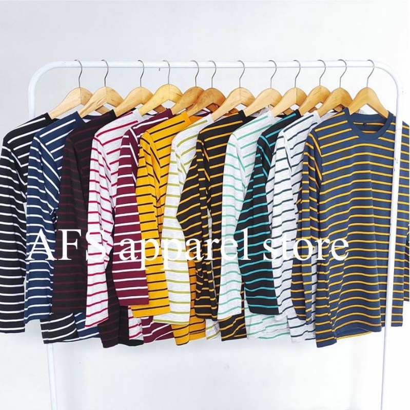 KAOS LENGAN PANJANG STRIPE TEE PRIA WANITA KAOS SALUR LENGAN PANJNG