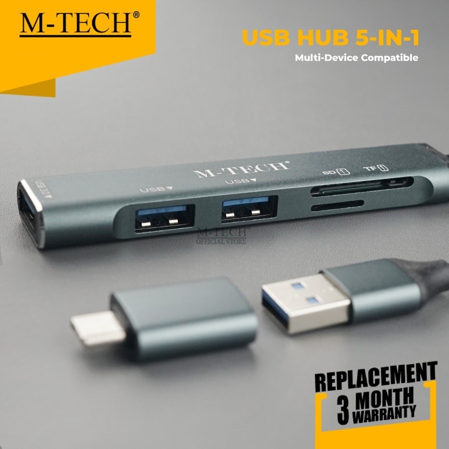 M-Tech Usb Hub 5 in 1 CR50 (+ type-C OTG) 3 port USB + SD TF Card