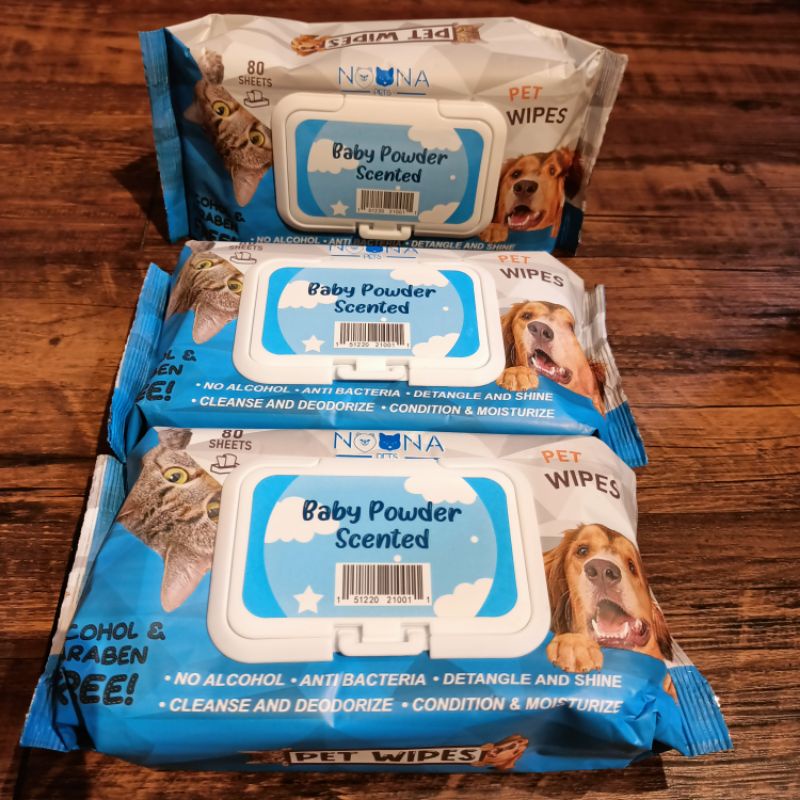 Noona Pet Wipes 80Sheets / Tissue Basah Hewan Baby Powder Scented Pet Wipes