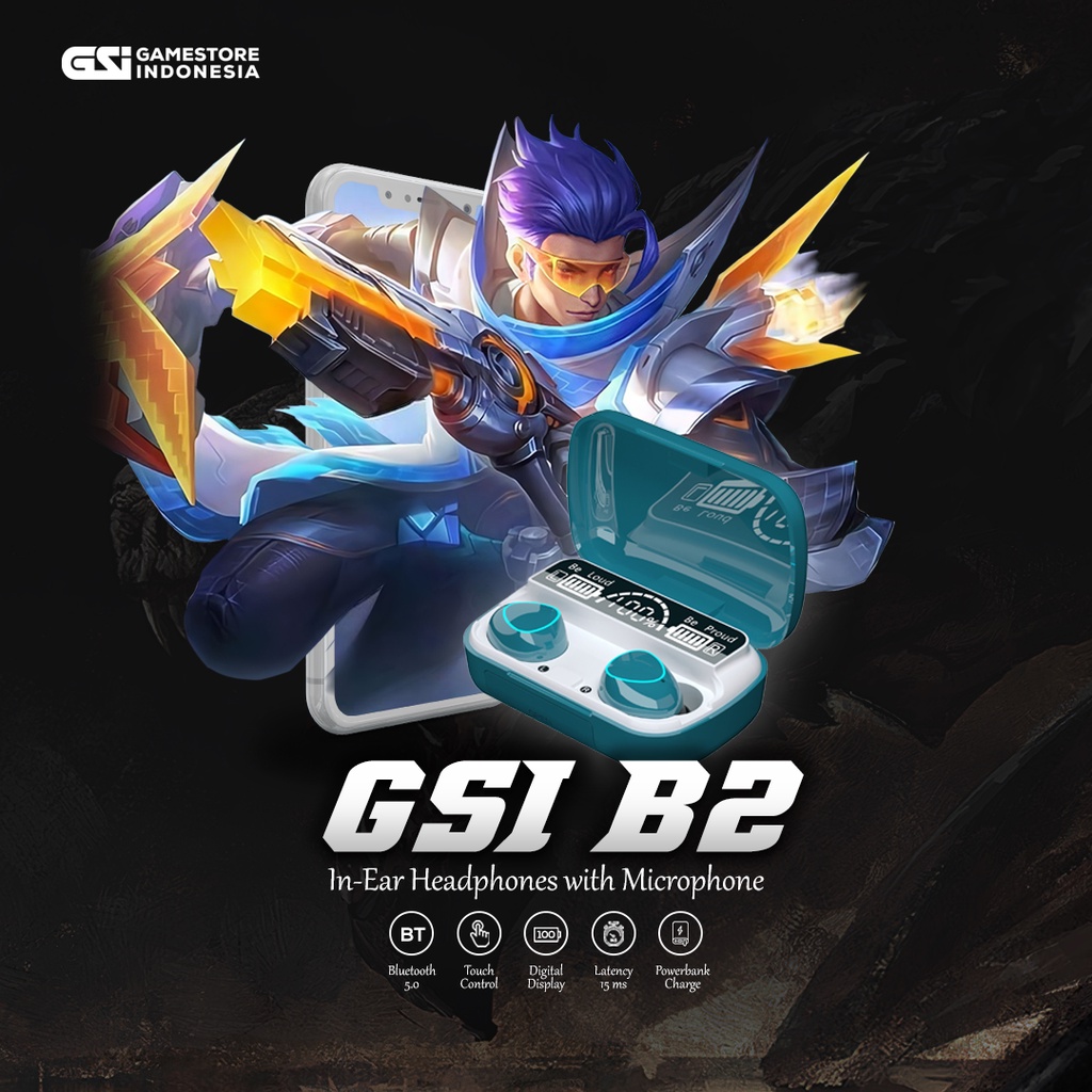 GSI B2 M10 Original Headset Kedap Suara Earphone Handsfree Wireless Bluetooth 5.1 TWS