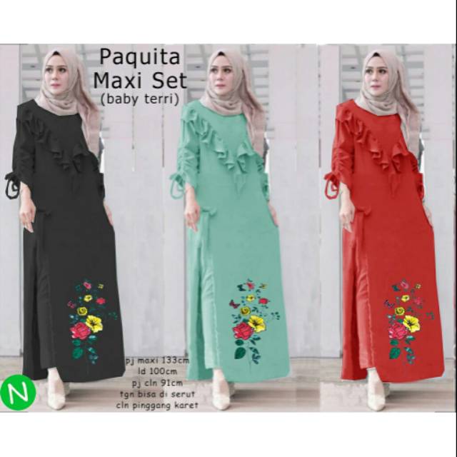 paquita maxi set , setelan wanita, setelan casual, setelan kekinian, setelan kondangan, motif bunga