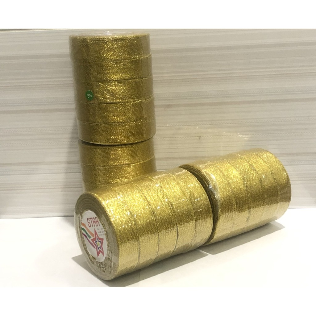 

Pita perak metalik 3/4” / pita emas metalik 2 cm glitter metallic ribbon isi 10 roll