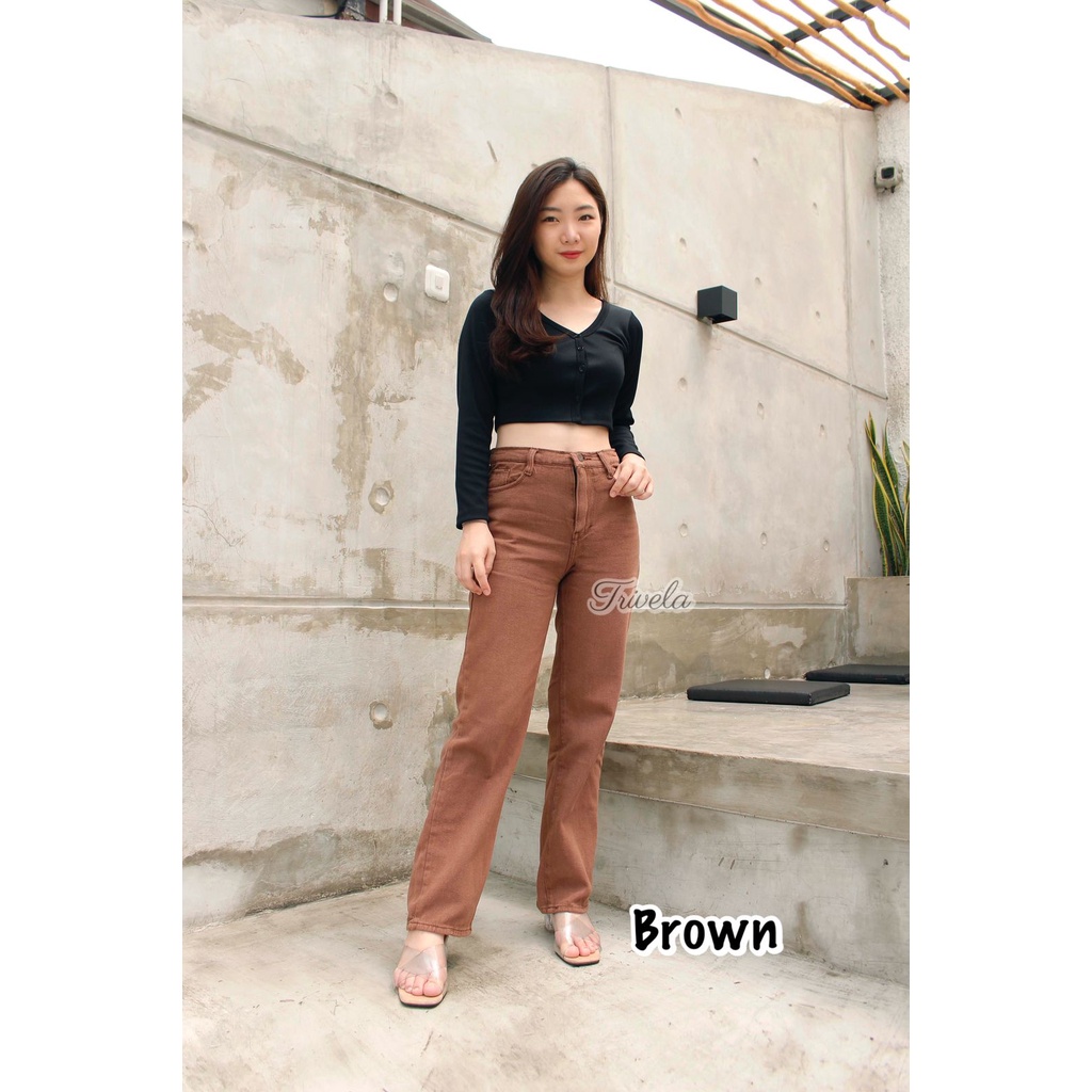 TRIVELA - Kulot Jeans Wanita Syakira / Kulot Jeans Brown / Kulot Jeans Cream / Kulot Jeans Warna / Kulot Loose Cream / Boyfriend Loose Cream