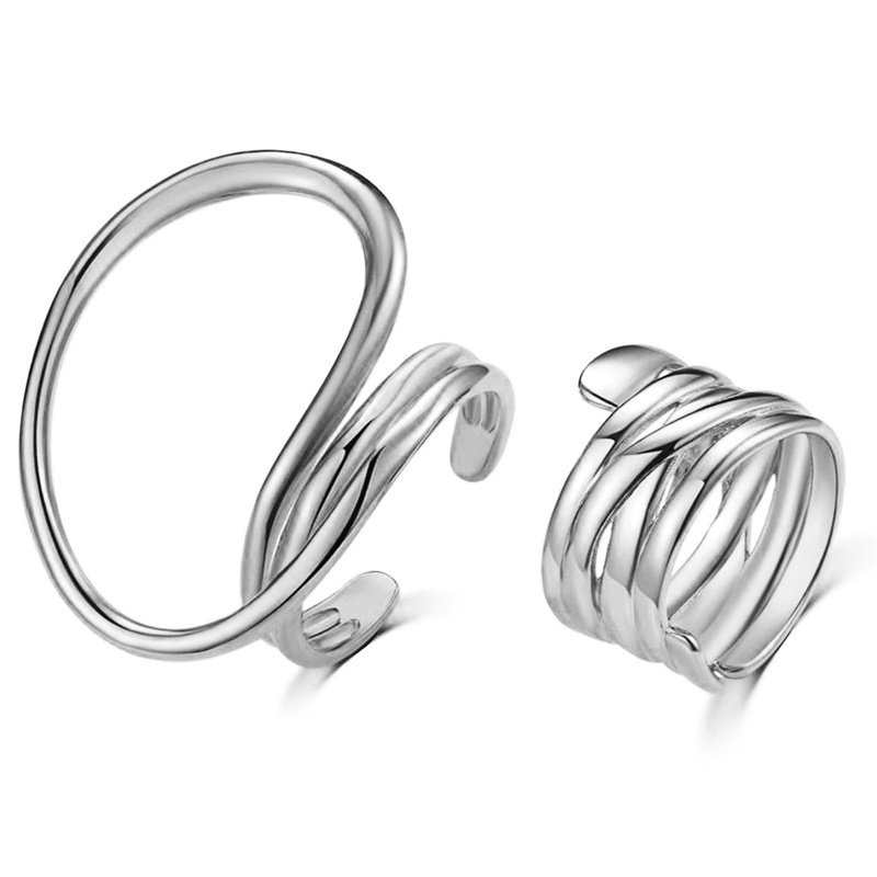 Fancyqube 2pcs / Set Cincin Geometris Besar Gaya Vintage Korea Gothic Hip Hop Punk Untuk Wanita