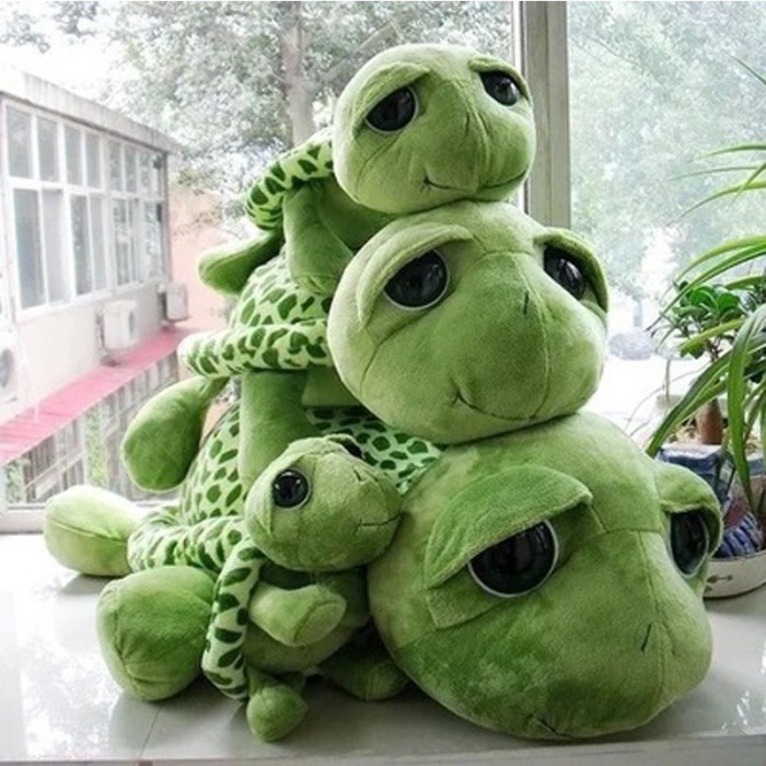 Unik Wen-20cm Boneka Kura-Kura Mata Besar Bahan Plush Warna Hijau untuk Murah