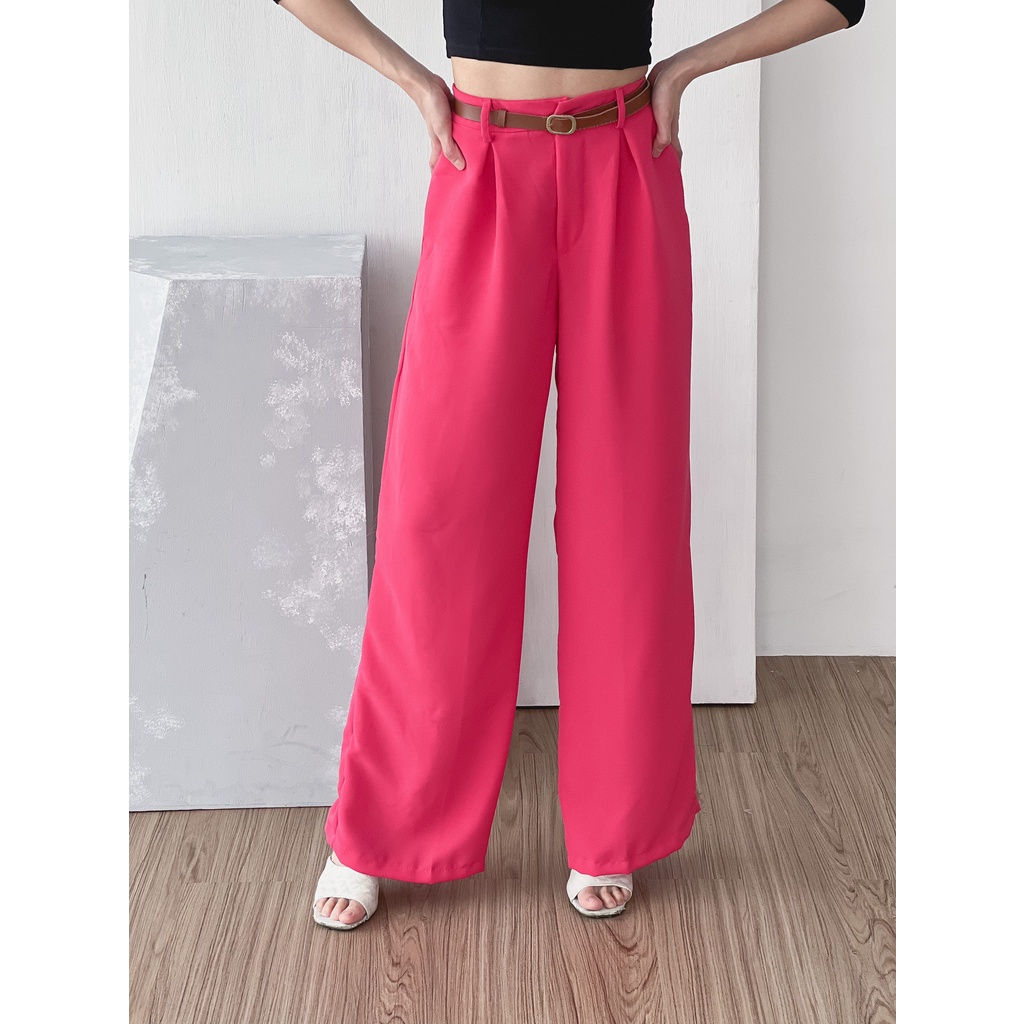 Hanna Pants Casual Celana Kekinian Formal Bawahan Panjang Bahan Premium Fashion Wanita-fushia