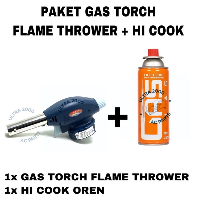 GAS TORCH BLOW TORCH / Paket + 1 Gas Hi Cook / Tabung Isi Ulang Gas Min Kaleng Kecil Botol Portable 