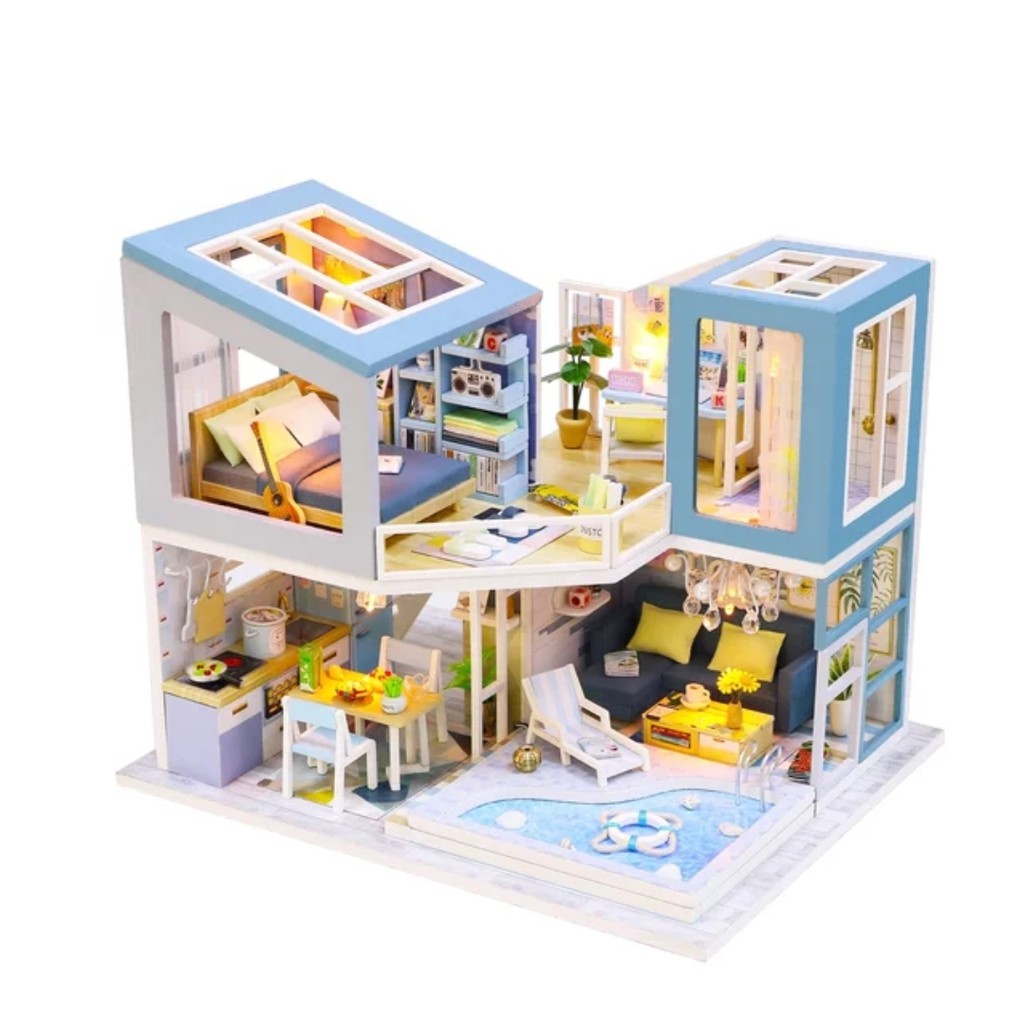 CutemeCraft DIY Miniature House Dollhouse 3D Art and Craft Blue Condo