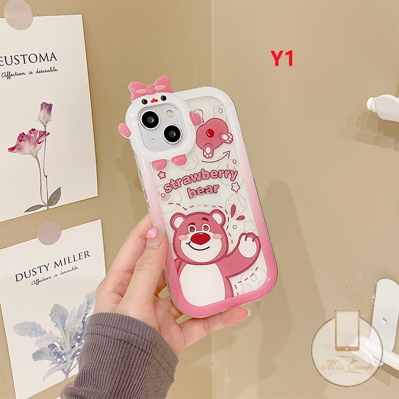 Soft Case TPU Motif Kartun Little Monster Strawberry Bear 3D Untuk IPhone 11 13 12 14 Pro MAX 6 6S 7 8 Plus XR X XS MAX SE