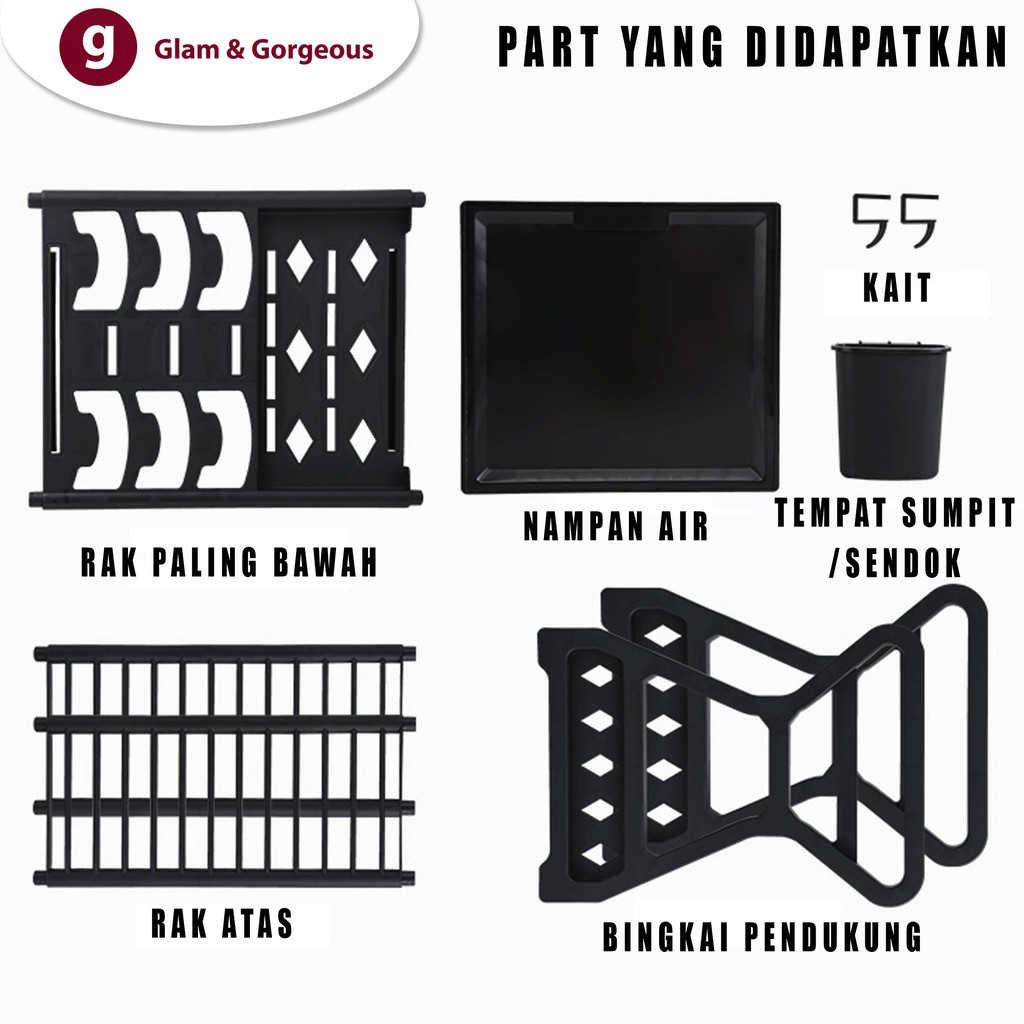 Rak Piring Dua Susun Pengering Gelas dengan Holder Sendok dan Gantungan RD010