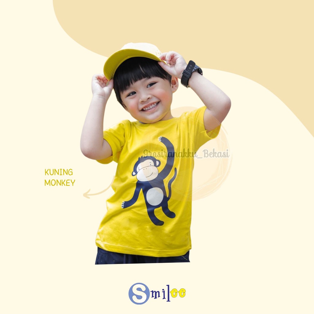 Kaos Anak Cowok Smilee Murah Kuning Monkey Size 1-5Tahun