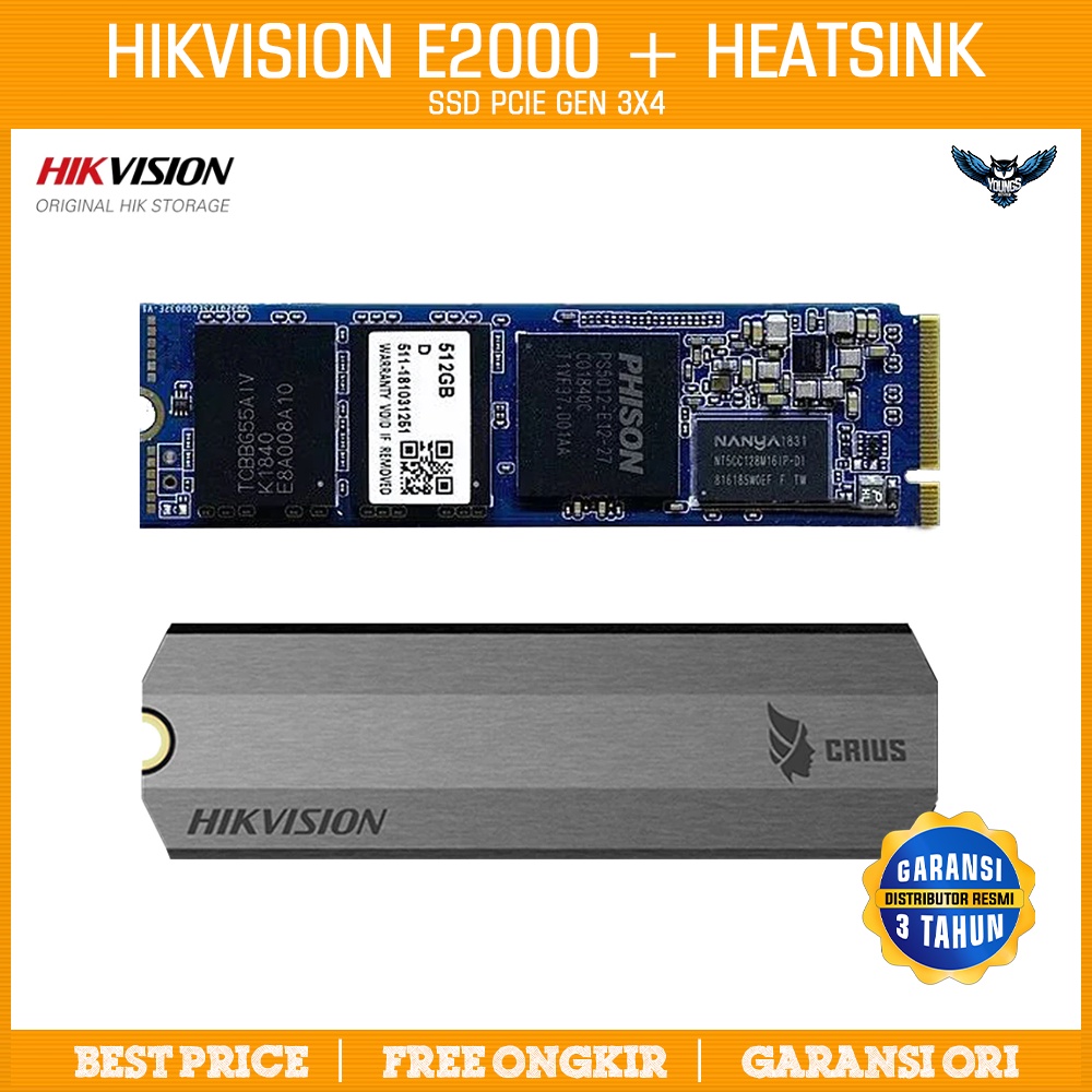 HIKVISION SSD NVME E2000 ( 256GB / 512GB / 1TB) PCIe Gen3x4 + HEATSINK