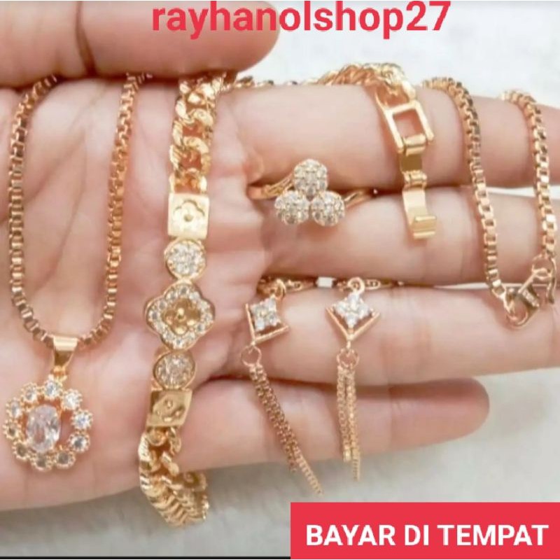 SET PERHIASAN WANITA PERMATA MATA LENGKAP LAPIS EMAS 24 K