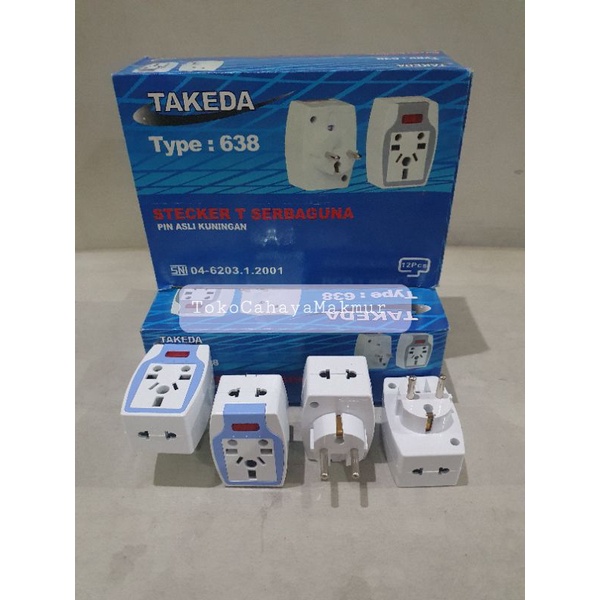 Steker T Serbaguna + Lampu Indikator Takeda / Tee 3 Cabang Pin Kuningan