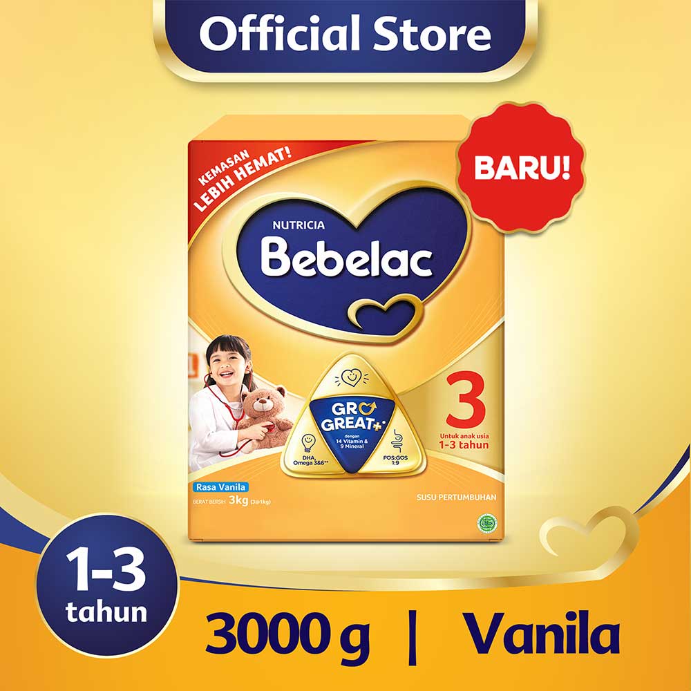 SUSU BEBELAC TAHAP 3 ( 1-3 TAHUN 3KG / 3000G) RASA VANILA / MADU