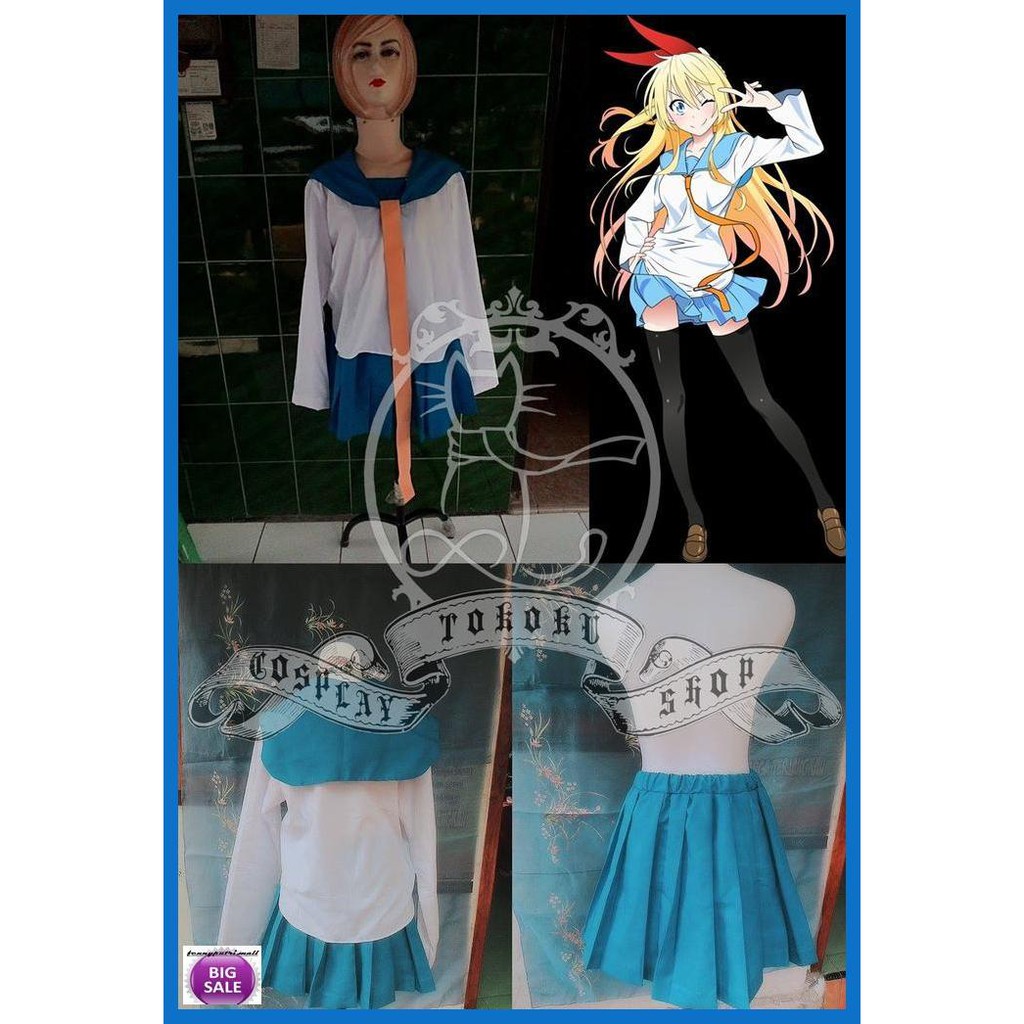 Setrok- Kostum Cosplay Seifuku Chitoge Kirisaki (Nisekoi) -Fashion-Wanita.
