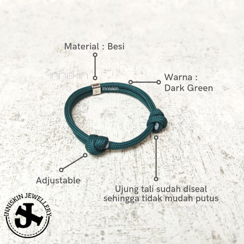 Gelang Paracord 4mm Dark Green + Besi Silver / Gelang Paracord 4mm Hijau / Gelang Paracord / Gelang Pria / Gelang Wanita