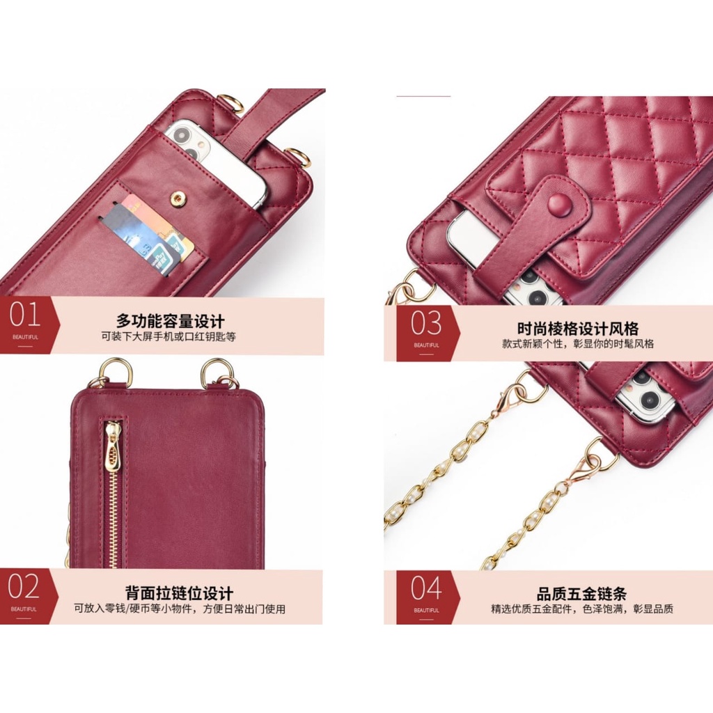 DOMPET HP SELEMPANG PESTA KULIT DAVENA POCKET HANDPHONE IMPORT PREMIUM KARTU UANG TALI RANTAI KOREA KEKINIAN BATAM MURAH REMAJA