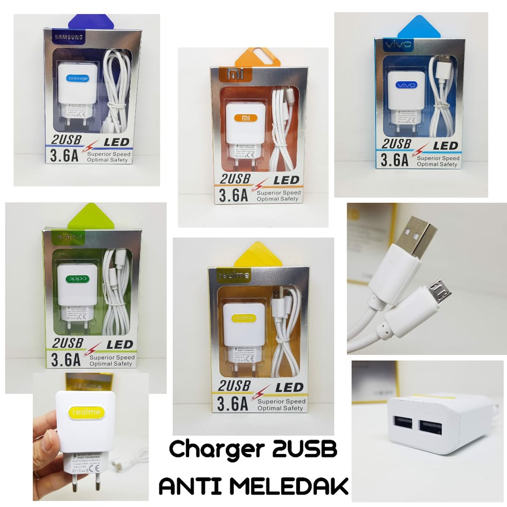 Charger 2 USB Merk Hp Fast Charging Micro USB Smart IC ANTI MELEDAK Android Micro USB