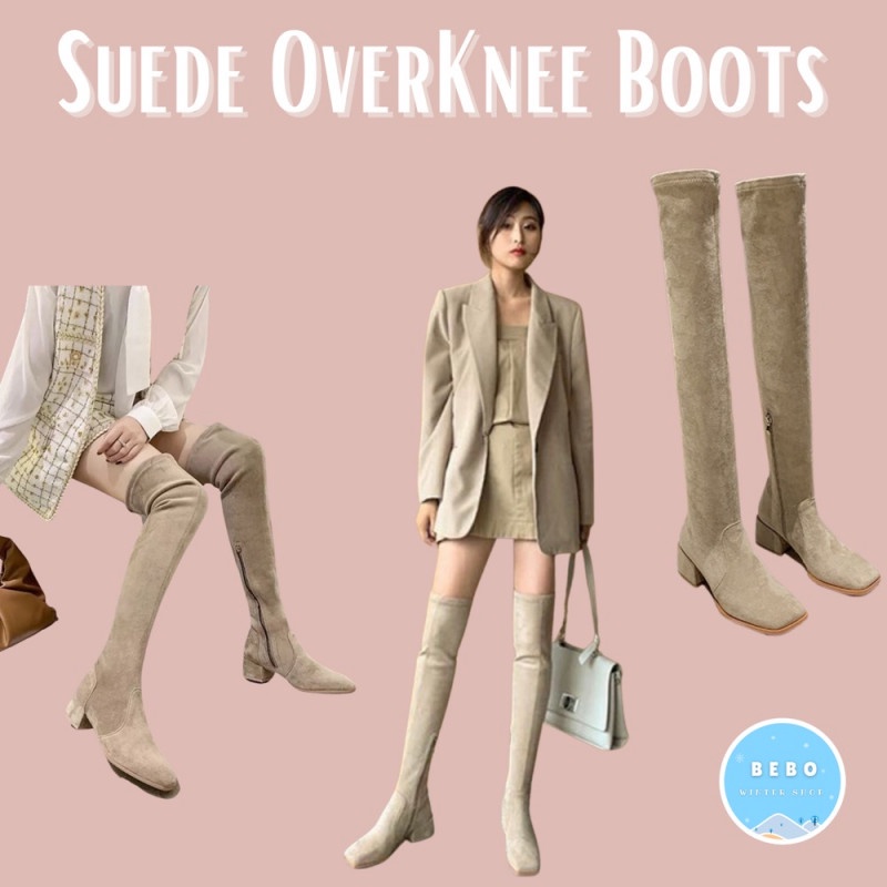 Overknee Boots Suede Selutut Hig Heels inner velvet untuk Winter