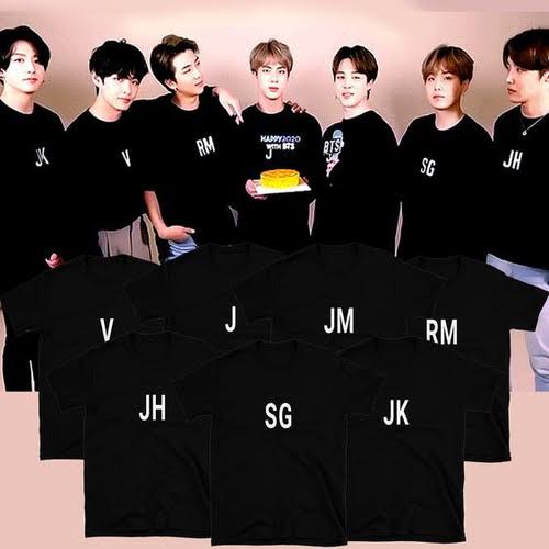 Kaos kpop Bangtan Inisial member request nama