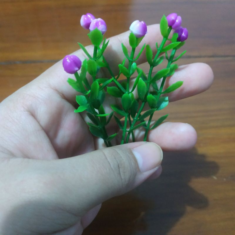 Bunga plastik daun tangkai hiasan mahar-Fuschia